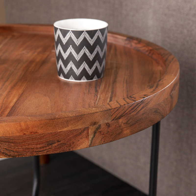 Round Table With Solid Wood And Iron, Suiting Modern Side A Top