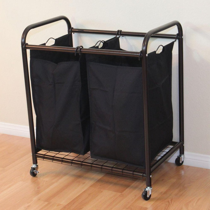 Bronze Metal Frame Laundry Sorter with Black Removable Bags