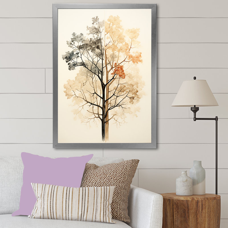 " Beige Tree Amercian Basswood Minimalism ", Wrapped Canvas, 44" H x 34" W