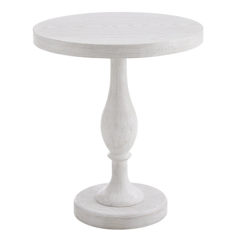  Solmere 22" Round Wood Pedestal End Table, White, White