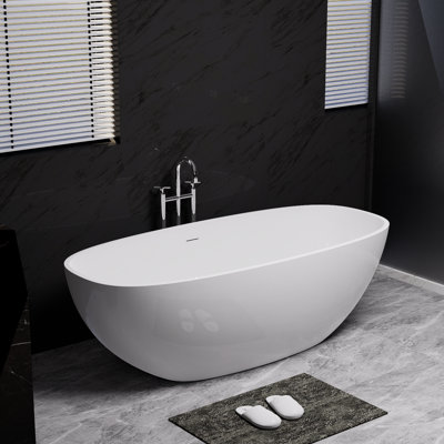 66" Freestanding Solid Surface Bathroom Soaking Tub