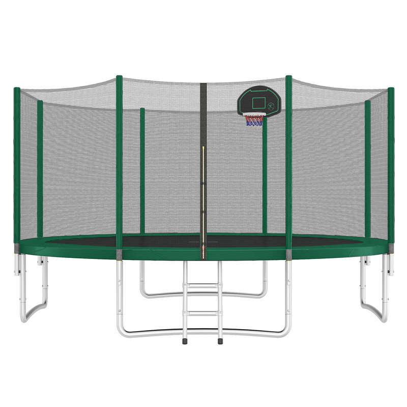 Harper&Bright Designs Round Backyard Trampoline with Safety Enclosure, Green