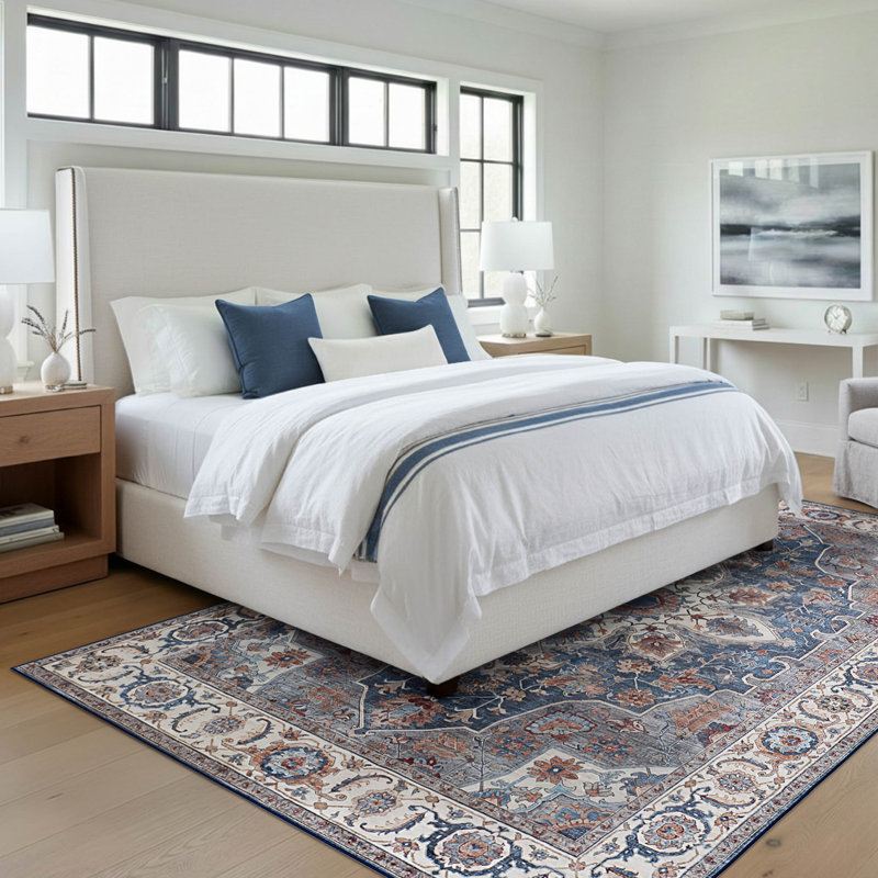 Aliyeh Dream Mink Printed Chenille Rugs, Blue, 7'10" x 10'