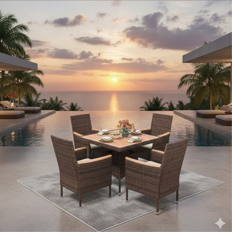 4-Piece All-Weather Brown Rattan Patio Dining Chair