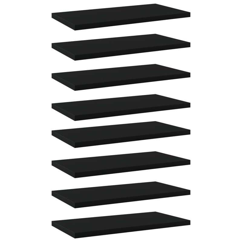 Bookshelf Boards 8 pcs Engineered Wood, Black, (8 Shelves) 0.59" H x 15.75" W x 7.87" D