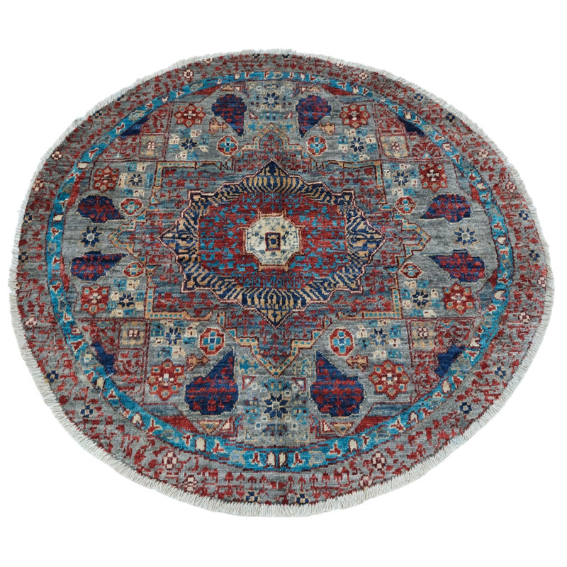 High-Quality Hand-Knotted Red And Navy Area Rug