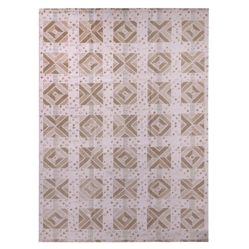 Rug & Kilim’S Scandinavian Geometric Beige Brown And White Wool Rug, Rectangle 10' x 14'