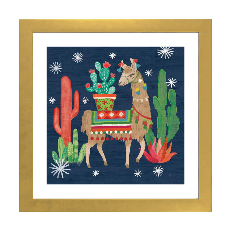 «Lovely Llamas III Christmas» par Mary Urban - reproduction d'art, H 16 po x l 16 po x P 1 po, Papier encadré doré, Blanc