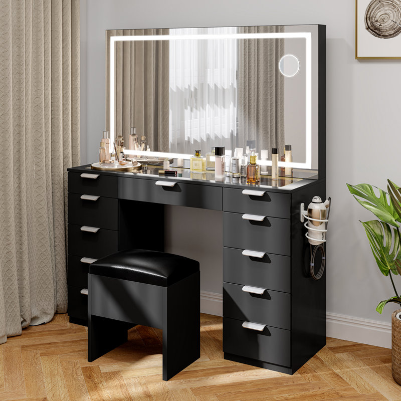 Vanity Mirror With LED Light, Black