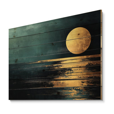 «Quiet Bold Moon» en harmonie bleu doré - reproduction de bois de lac - sur bois de pin naturel