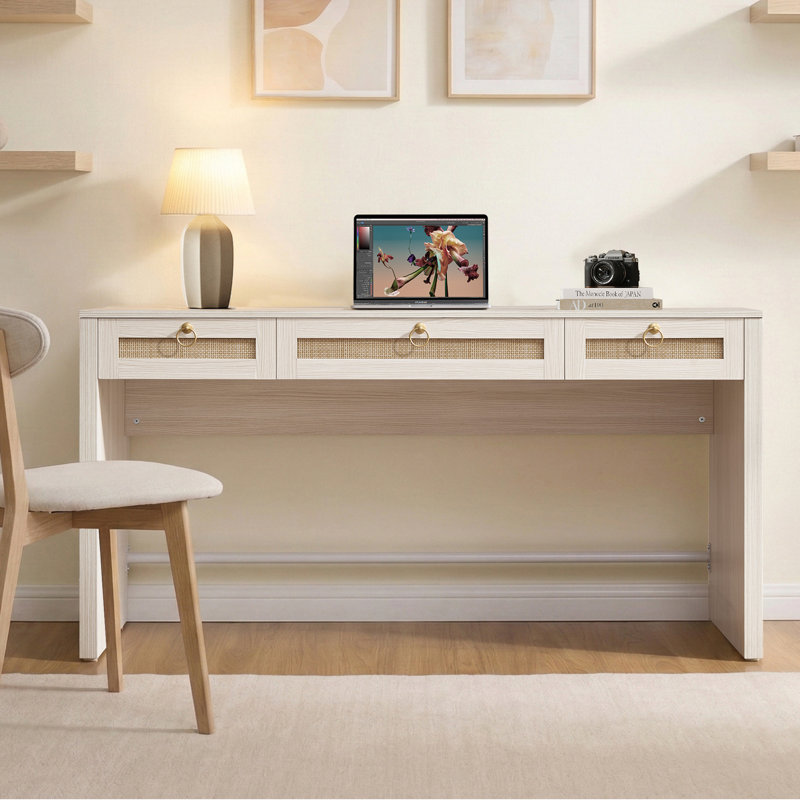 Bureau de rangement à 3 tiroirs Pomodoro Boho, Chêne blanc crème, 1 pièce