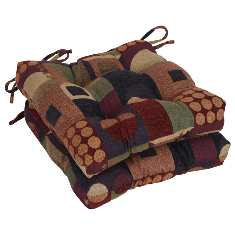 16-Inch Square Jacquard Chenille Tufted Chair Cushions, Multi-Colored Geometric