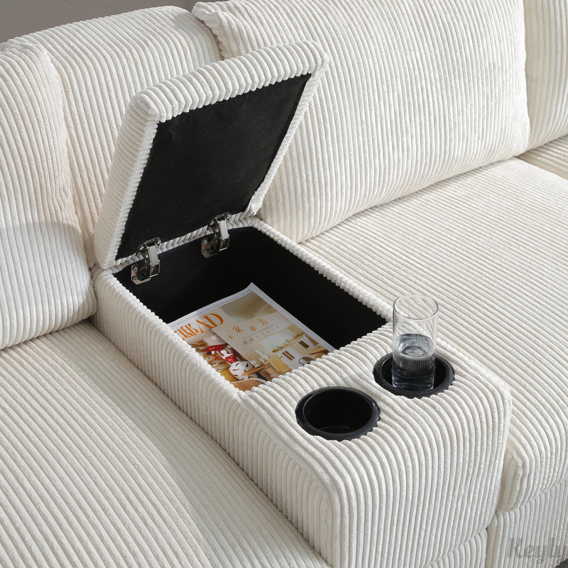 Canapé modulaire surdimensionné en U de 126 po avec console et porte-gobelet, Beige