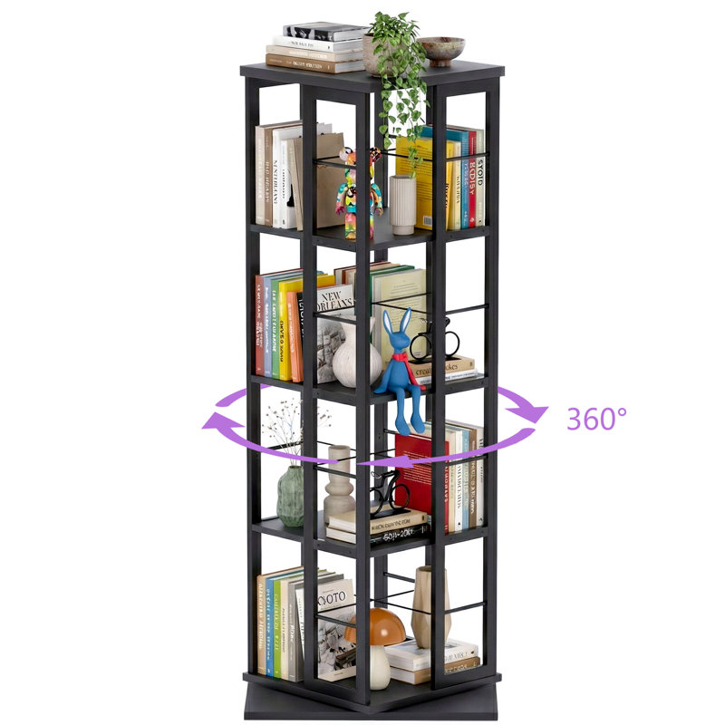 360° Rotating Bookcase, Storage And Display Spinning Corner Bookshelf For Home Office And Living Room, Black
