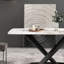 Table de 63 po en pierre frittée blanche - pouvant accueillir 6 personnes, table à manger moderne en métal noir, 6 sièges, table élégante