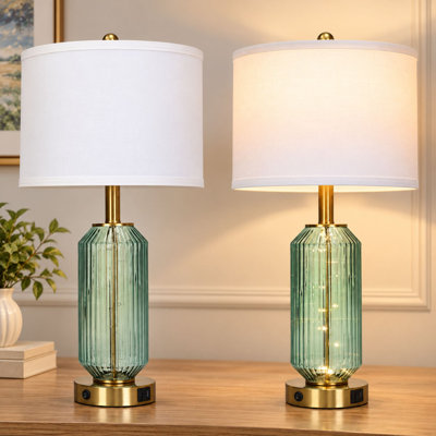 Lampe de chevet en verre de 65 cm (25,5 pouces) avec veilleuse inspirée des lucioles, ports de chargement USB-A et Type-C et ampoules DEL