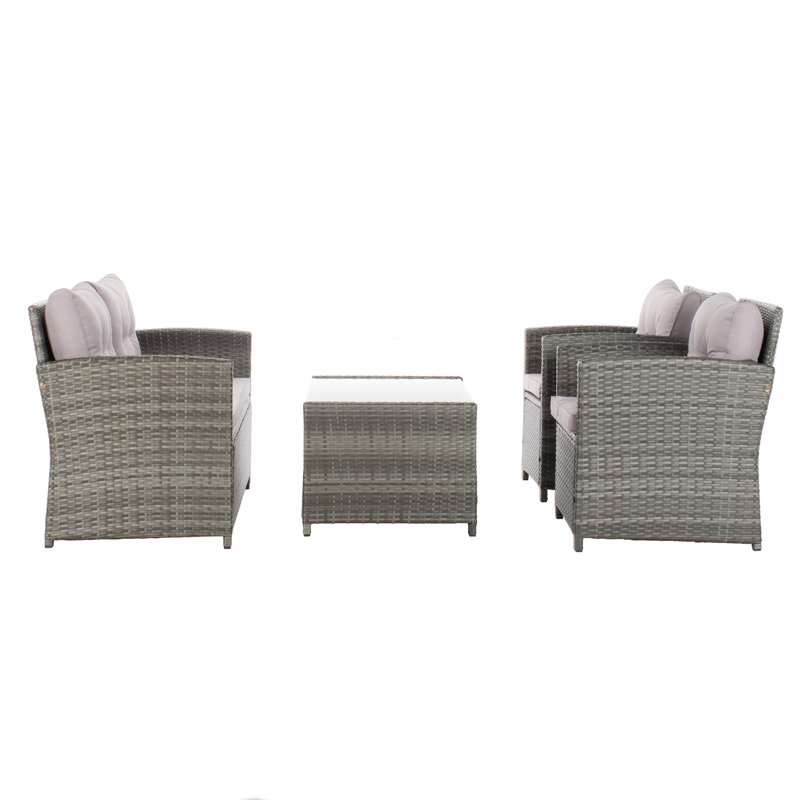 Anyuta Wood 4 - Person Patio Conversation Set with Cushions, Gray Frame/Gray Cushion