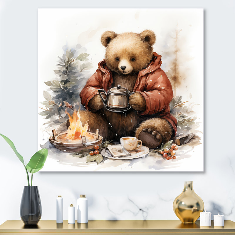 Hiver chambre de bébé ours en peluche I - Art mural en métal ours de chambre de bébé, H 16 po x l 16 po