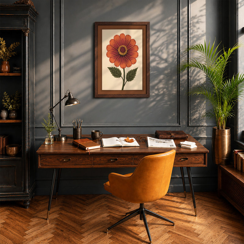 Gerbera Study Botanical - Framed Print, Walnut, A1 - 84.1 x 59.4 cm