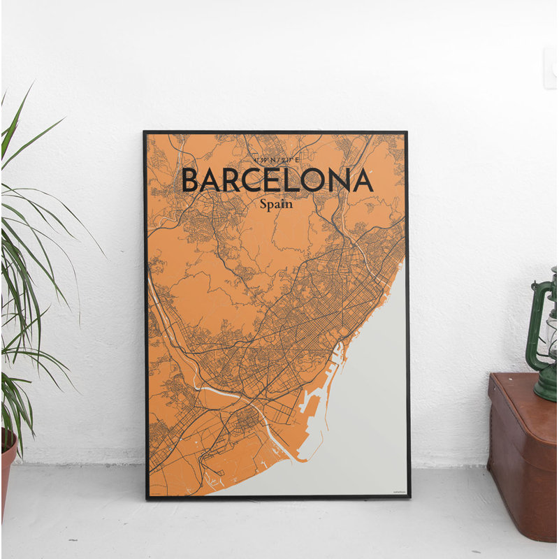 Barcelona City Map 1 Piece Wall Art, 43cm H x 28cm W x 0.13cm D