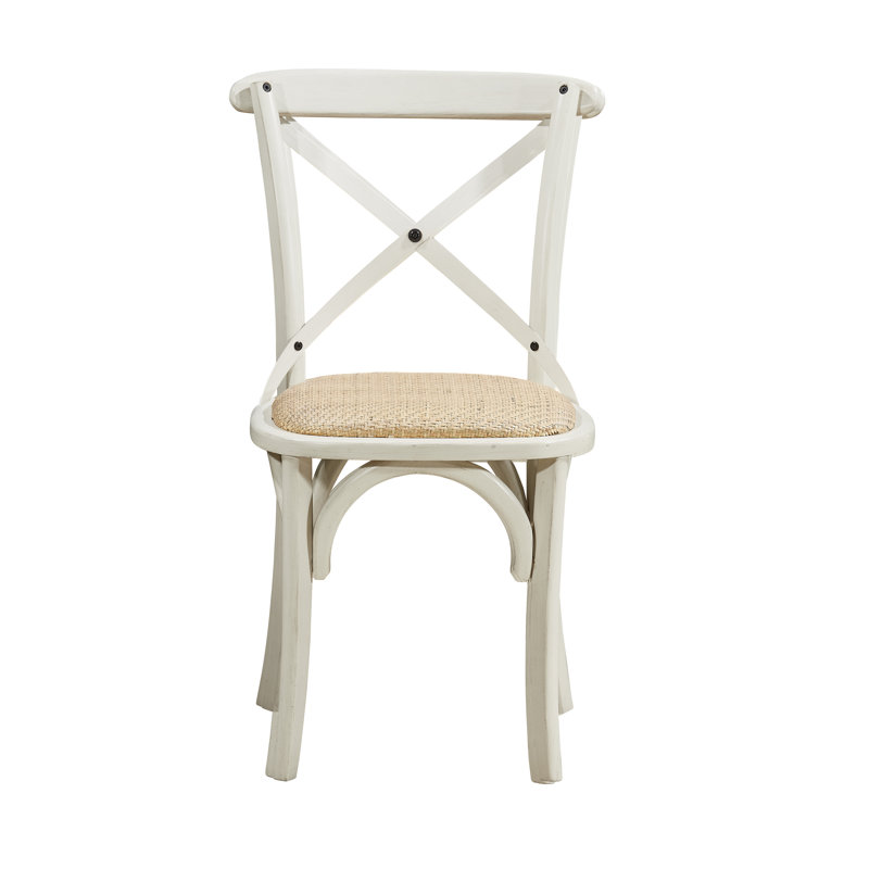 Darique Solid Wood Cross Back Side Chair, Beige, White
