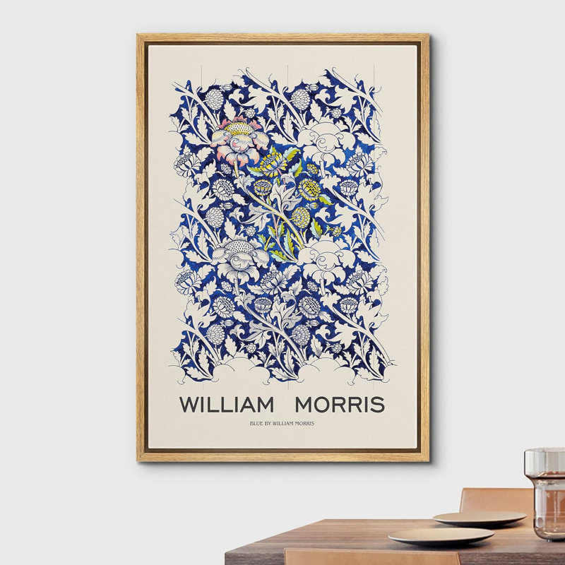 Art graphique classique, reproduction d'art sur toile encadrée botanique classique abstraite botanique bleu vibrant William Morris