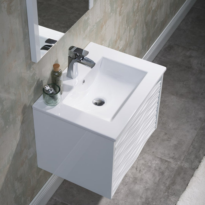 24" Wall Mounted & Floating Single Vanity with Ceramic Sink, White