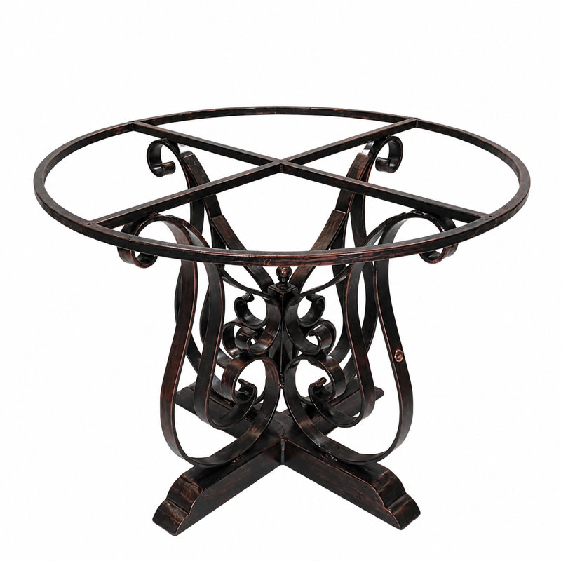 Round Mesquite Dining Table | 72" Solid Wood, Wrought Iron Base, Rustic Ranch Style