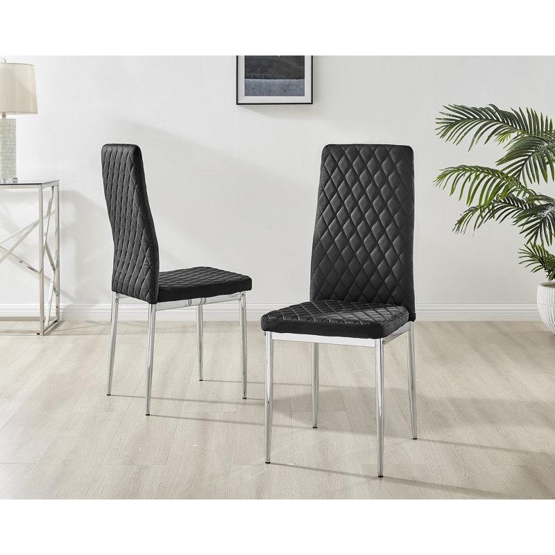 Benia White & Grey Marble Effect Dining Table Set with x4 Luxury Velvet Upholstered Dining Chairs, Black/Silver