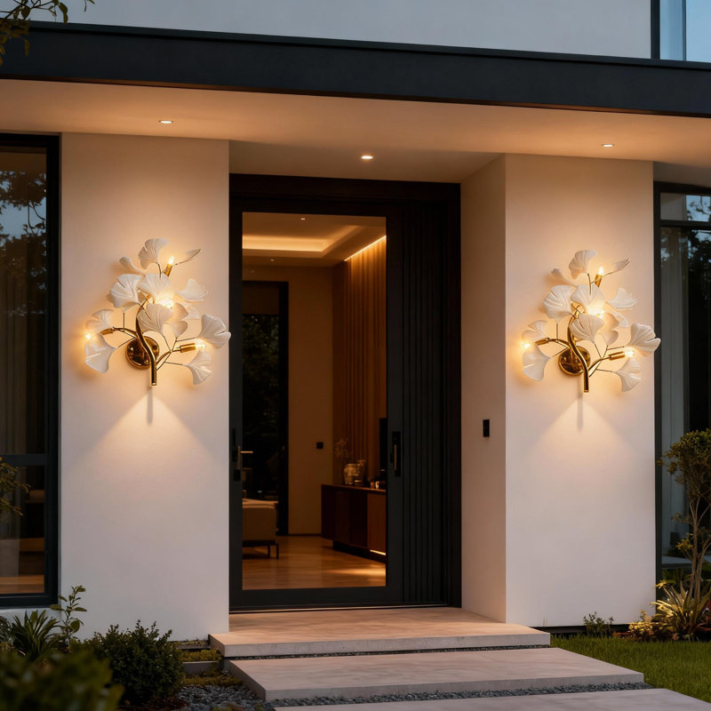 4-Light Modern Gold Ginkgo Biloba Wall Sconce
