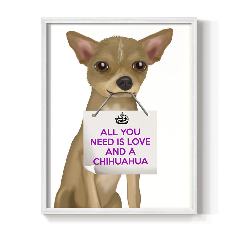 «Love and Chihuahua», reproduction encadrée - bois massif, Cadre simple blanc, H 10 po x l 8 po