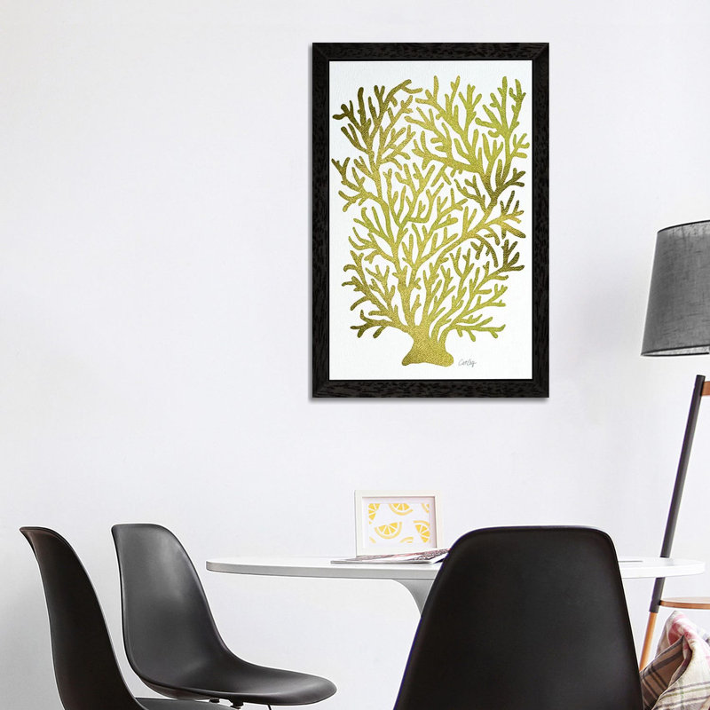 Gold Coral 1 Piece Floater Frame Painting on Canvas, 152.5 cm H x 101.5 cm W, Black