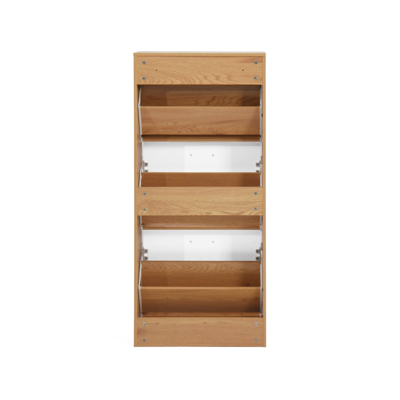 Armoire de rangement pour chaussures avec 3 tiroirs à panneaux blancs, Naturel