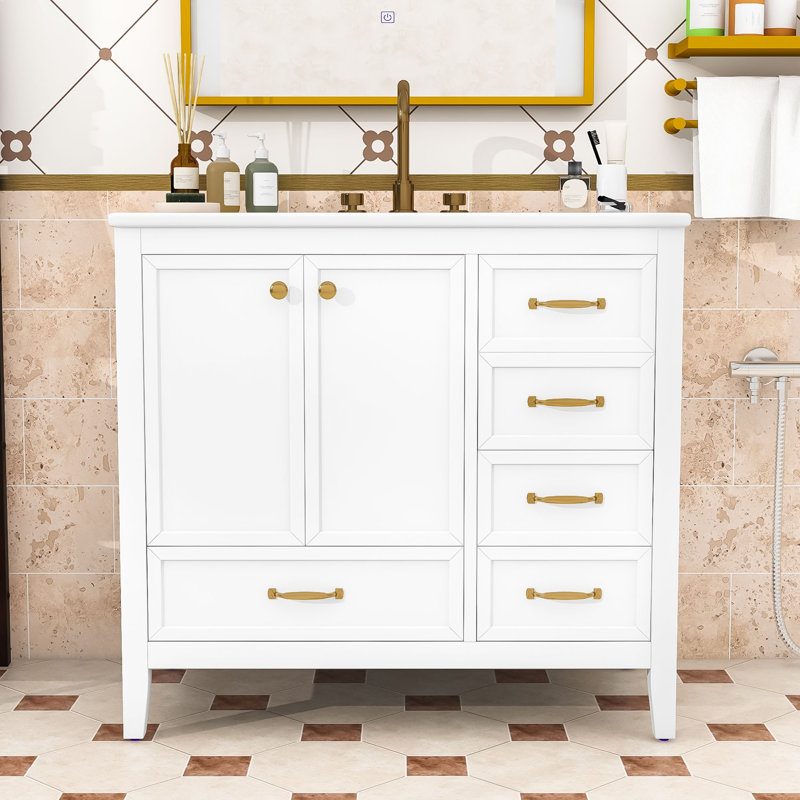 Elegant Bathroom Vanity with Sink, Soft-Closing Storage Drawers, White