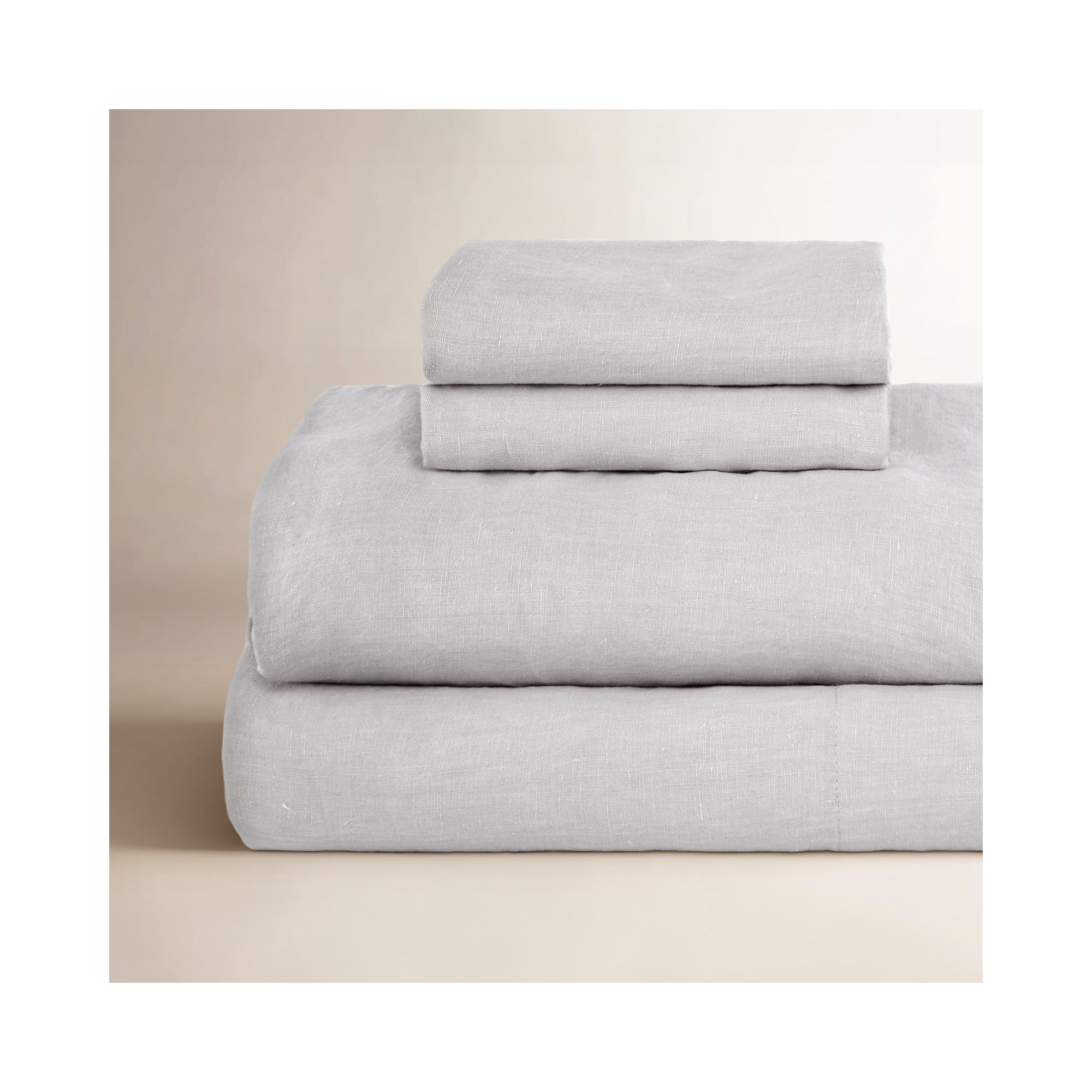 100% French Linen Sheet Set, King Sheet Set with 2 Pillowcases, Pebble Heather