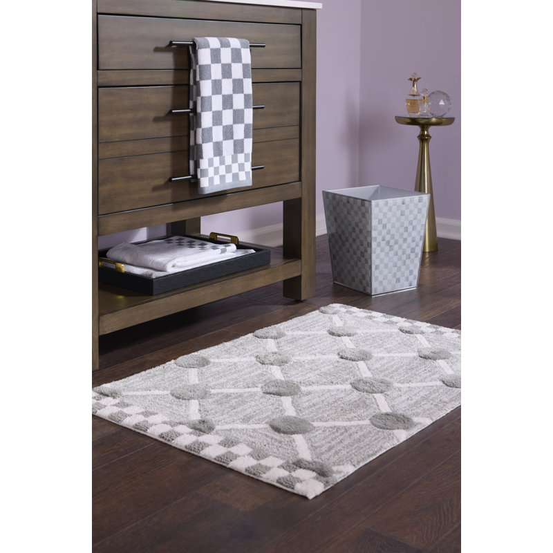 Lattice & Dot Bath Rug, Gray