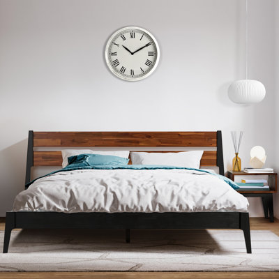 2-Pcs Bedroom Set – Solid Wood Platform Bed Frame & Matching Nightstand, Mid-Century Modern Scandinavian, 800 lbs Capacity, No Box Spring Needed