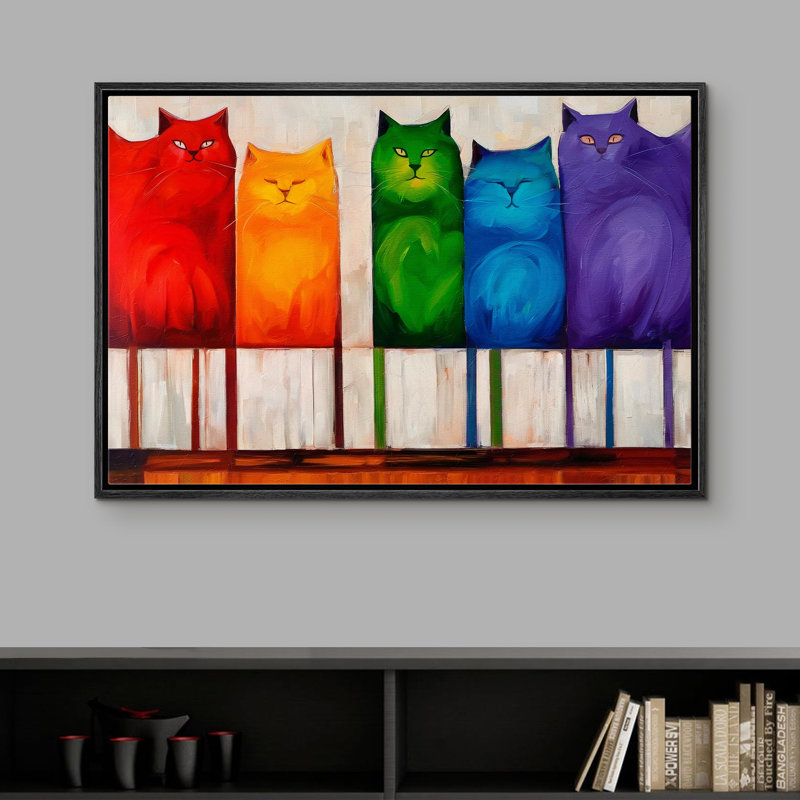 «Vibrant Colorful Companions Bold Spectrum Cat Abstract Animals Modern Art» sur, Noir, H 24 po x l 36 po