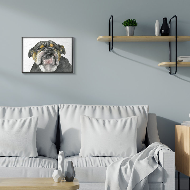 Charme de vieux chien Chubby Bulldog noir et brun, H 16 po x l 20 po, Giclée encadrée noir minuit