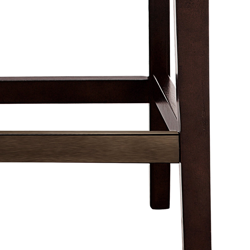 26" Stool - Tan Upholstery, Wood Finish, Button Back, Bronze Kick Plate, Assembly Tools Provided Counter With Tuft Legs, Required