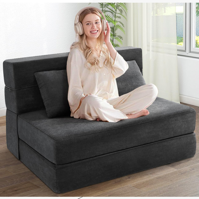 39'' Upholstered Convertible Sleeper Sofa, Dark Gray, 24" H x 39" W x 31" D