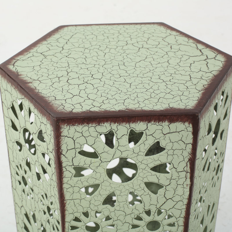 Iron Top End Table, Green/Brown, 22" H x 14.25" W x 12.5" D, 1