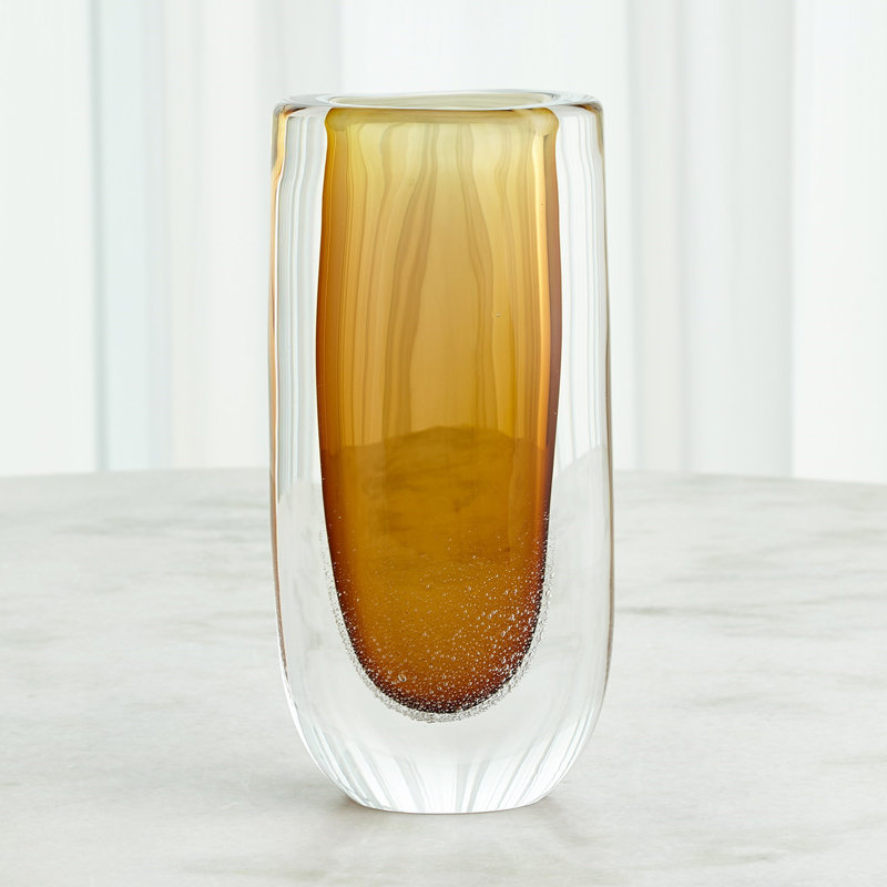 Micro Bubble Handmade Glass Table Vase, Amber/Clear