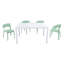 Ensemble de salle à manger moderne 5 pièces pour l'extérieur avec table de patio blanche 55 po et chaises empilables vert brume - Mobilier de jardin en polypropylène résistant aux intempéries