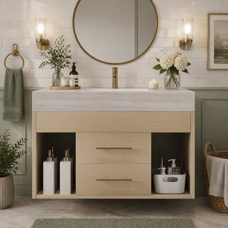 Ensemble de meuble-lavabo mural flottant 29,9 po, Stone Grey, Grey