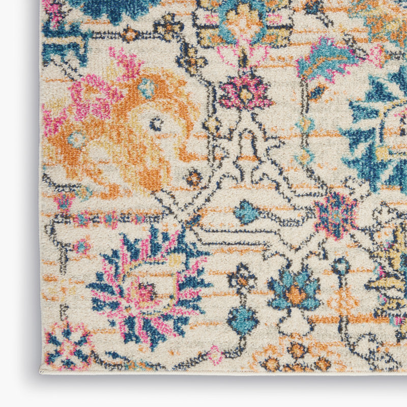 Tapis floral ivoire / jaune / bleu Doyon, Rectangle 9 pi x 12 pi