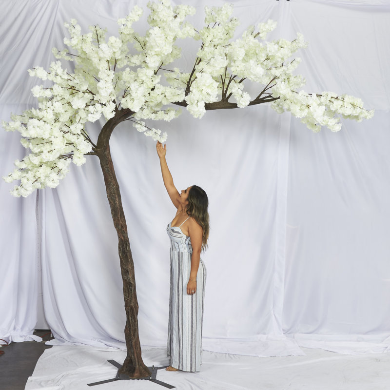67'' Faux Flowering Tree in Metal Freestanding, White