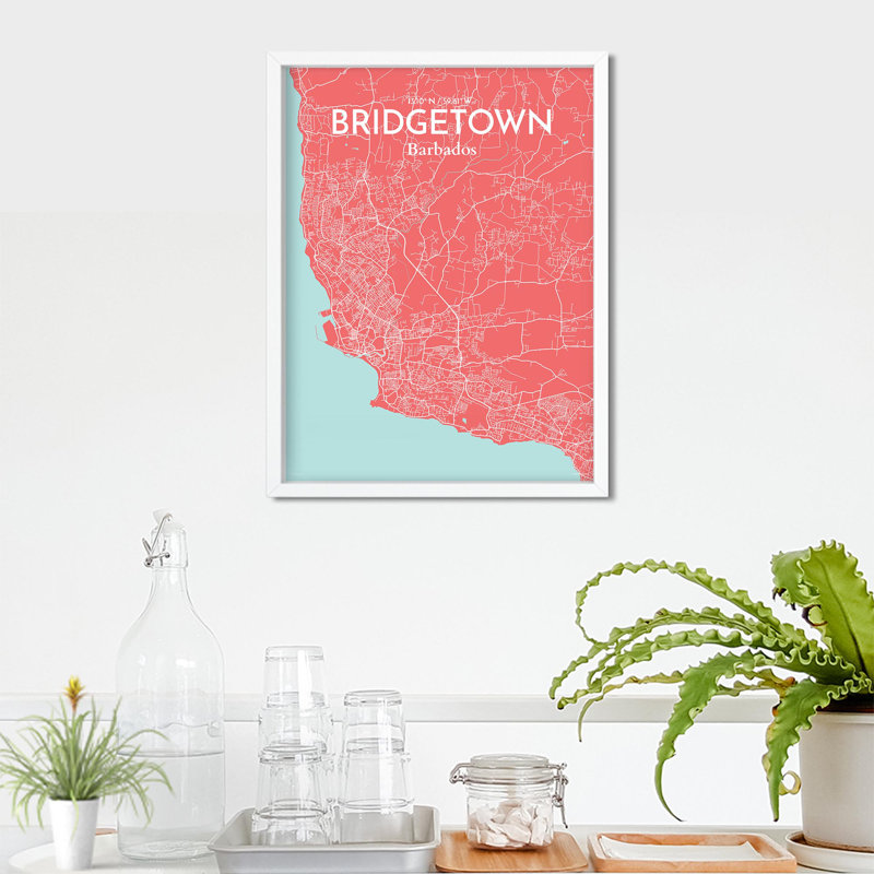 «Bridgetown City Map», impression, Rose / bleu bébé, H 24 po x l 18 po