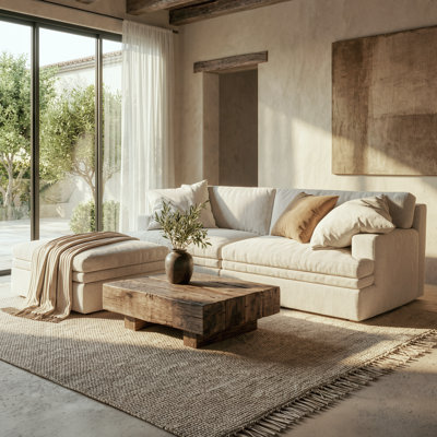 78.7'' Cloud Sectional Couch With Washable Slipcovers, Compression Loveseat With Ottoman, No Assembly