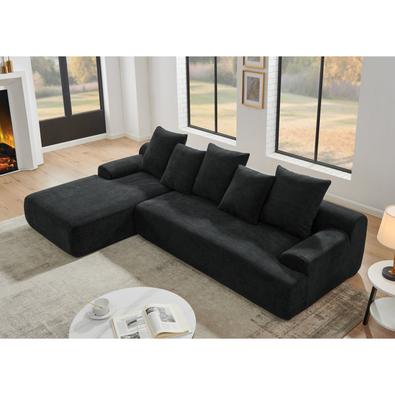 Modern Upholstered L-Shape Sectional Sofa, Black